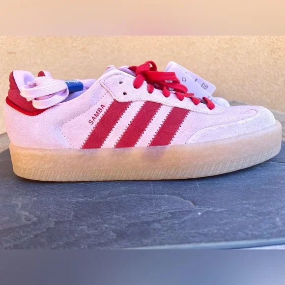 NWT: Adidas Sambae in Clear Pink and Scarlet Red - Picture 7 of 8